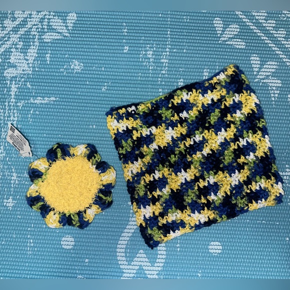 Yellow and Dark Blue Handmade Cotton Multi Use Washcloth Set - Picture 3 of 4
